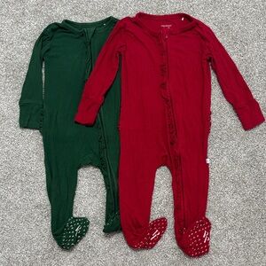 Posh Peanut Red and Green Kids Pajamas Footies-Christmas bundle